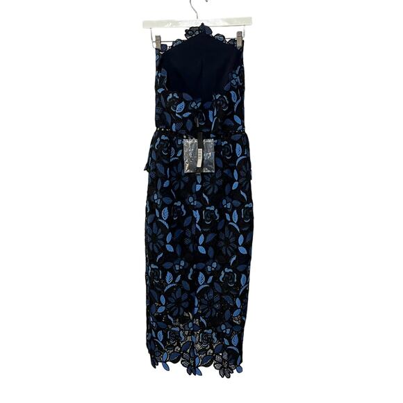 ELLIATT WOMENS SMALL TIMES FLORAL CROCHET STRAPLESS MIDI PARTY DRESS BLUE NEW - Picture 6 of 16